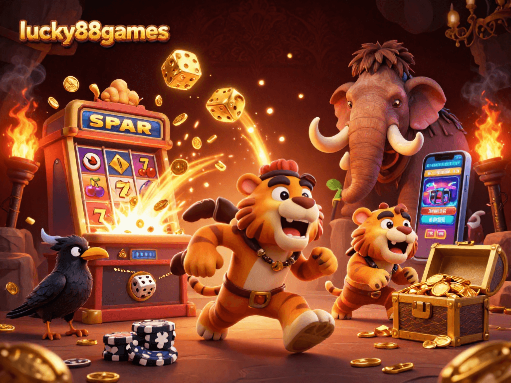 Experience thrilling gameplay at lucky88games with dynamic casino action and cartoon characters.