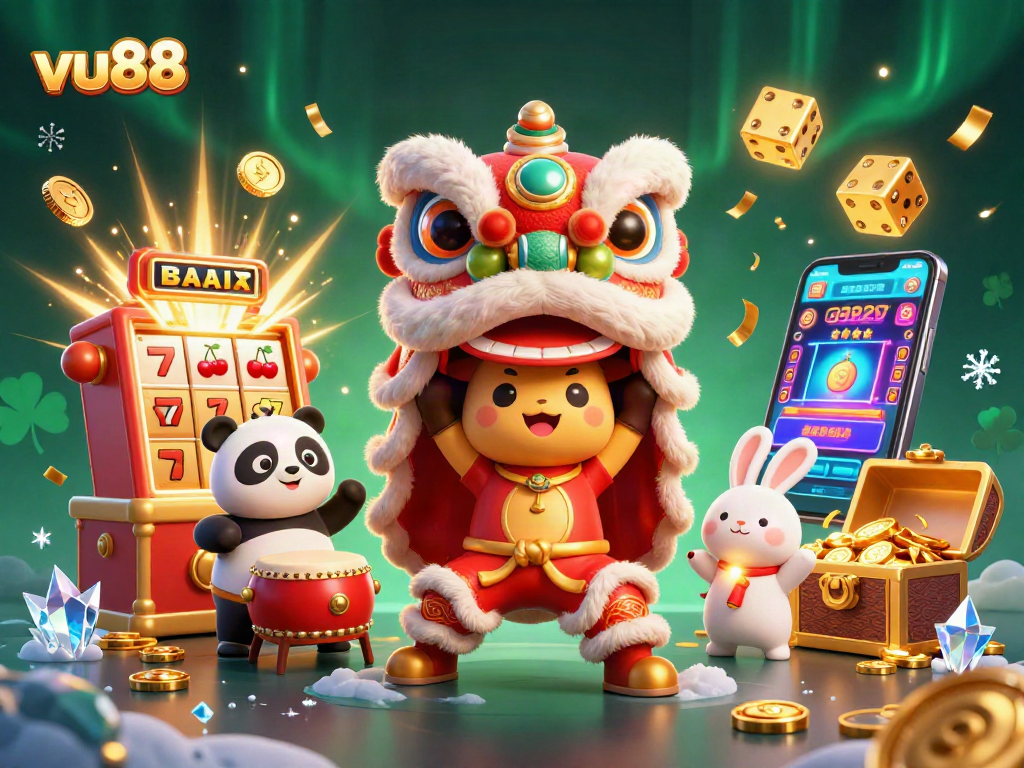 Enjoy thrilling wins at vu88 with a vibrant 3D depiction of casino excitement and luck.