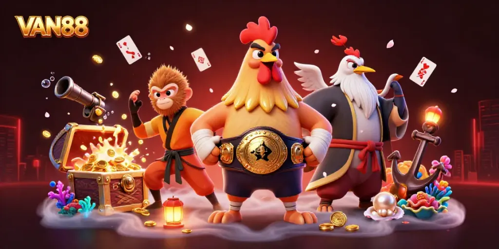 Engage with exciting casino gaming action featuring VAN88 in a vibrant 3D scene.