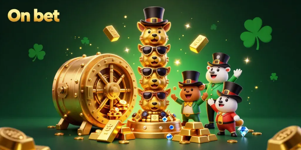 Experience the thrill of On bet with vibrant golden treasures and a dynamic totem pole in a casino-themed illustration.