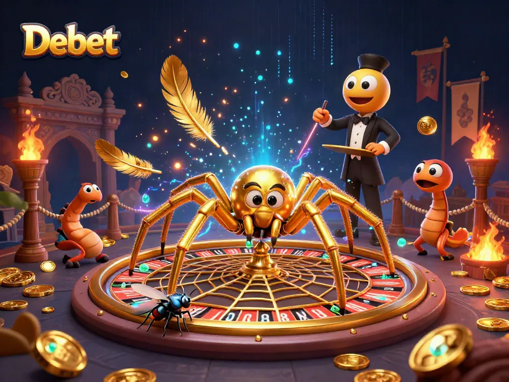 Experience thrilling bets at Debet with a spider creating a roulette web and a centipede dealer.