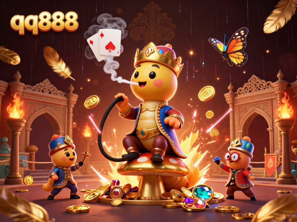 Experience the thrill of qq888 with vibrant characters and casino elements in a dynamic 3D scene.