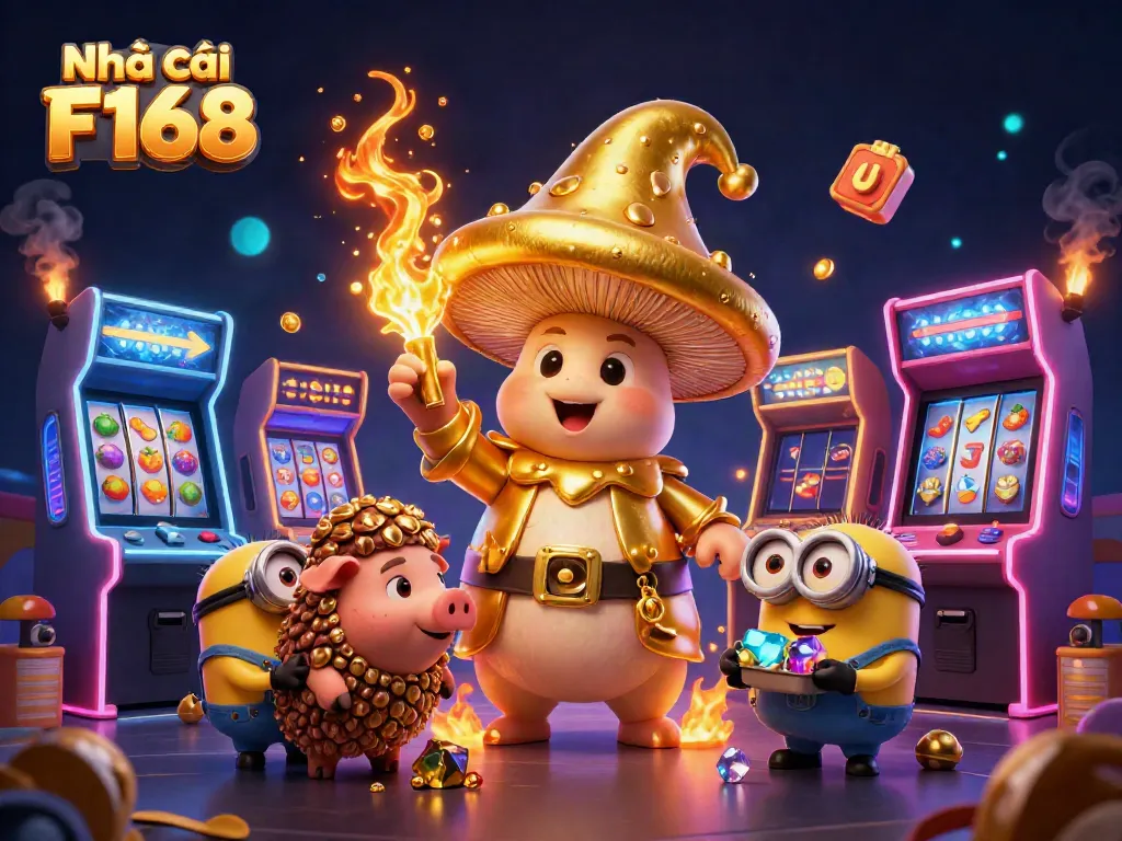Engage in exciting gameplay with Nhà cái F168 featuring a magical wizard, treasure, and dazzling casino elements.