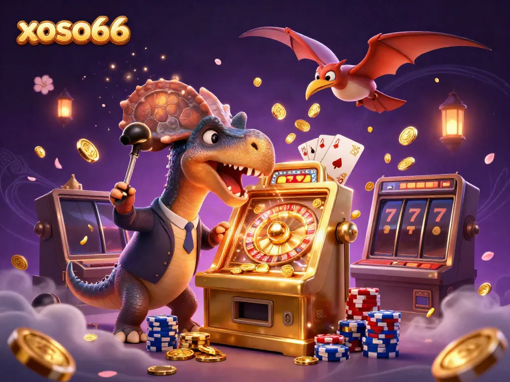 Experience the exciting world of xoso66 with a pachycephalosaurus winning jackpots at a slot machine.