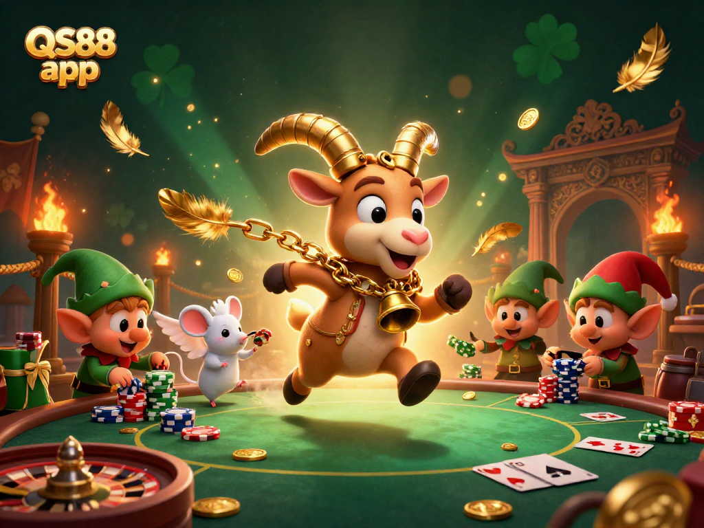 Experience the thrilling QS88 app casino, where cartoon characters engage in exciting games.