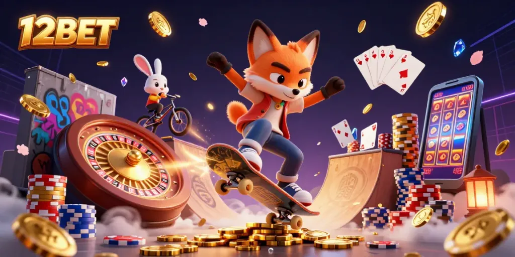 Experience thrilling gameplay at 12BET with vibrant casino art showcasing dynamic characters and elements.