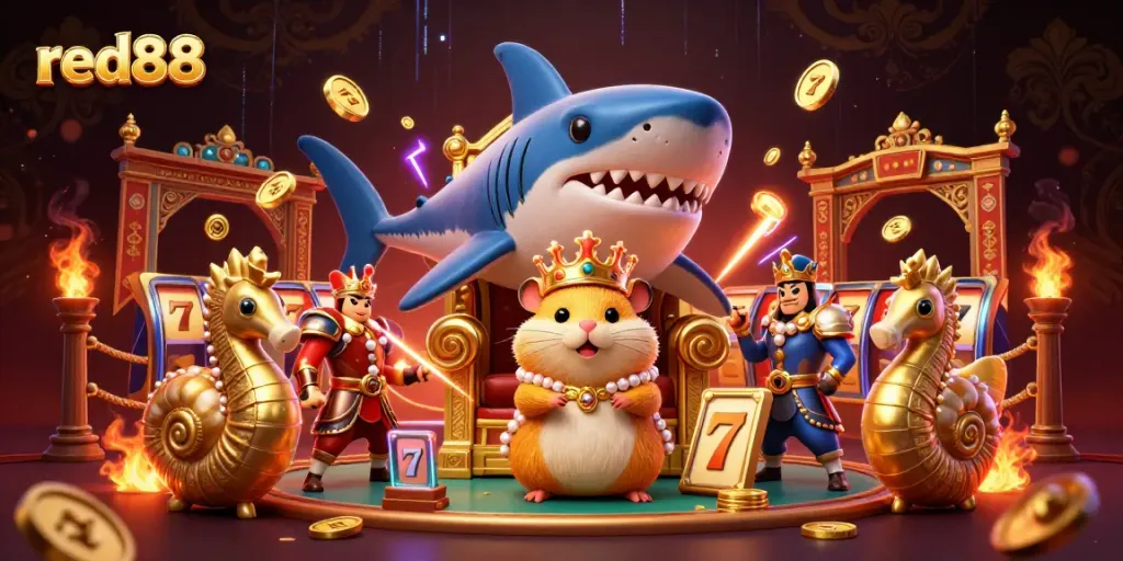 Experience the thrilling world of red88 casino with vibrant gaming elements and dynamic scenes.