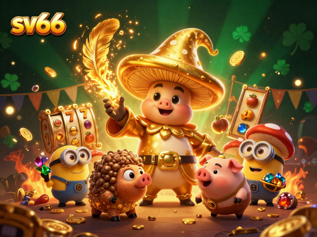 Engage with sv66's thrilling world of slots in this vibrant 3D casino scene.