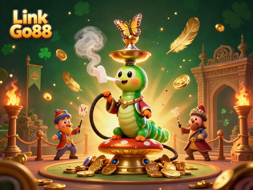 Experience thrilling gameplay with Link Go88's exhilarating poker hand symbols in a vibrant 3D casino scene.
