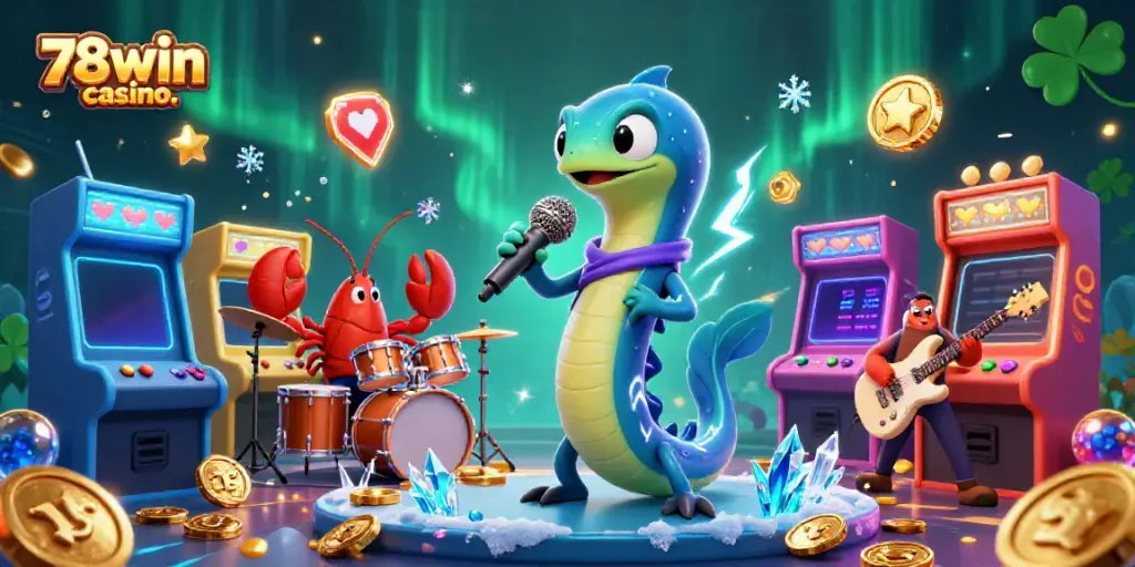 Experience the excitement of 78win casino. with vibrant underwater characters performing lively gaming music.
