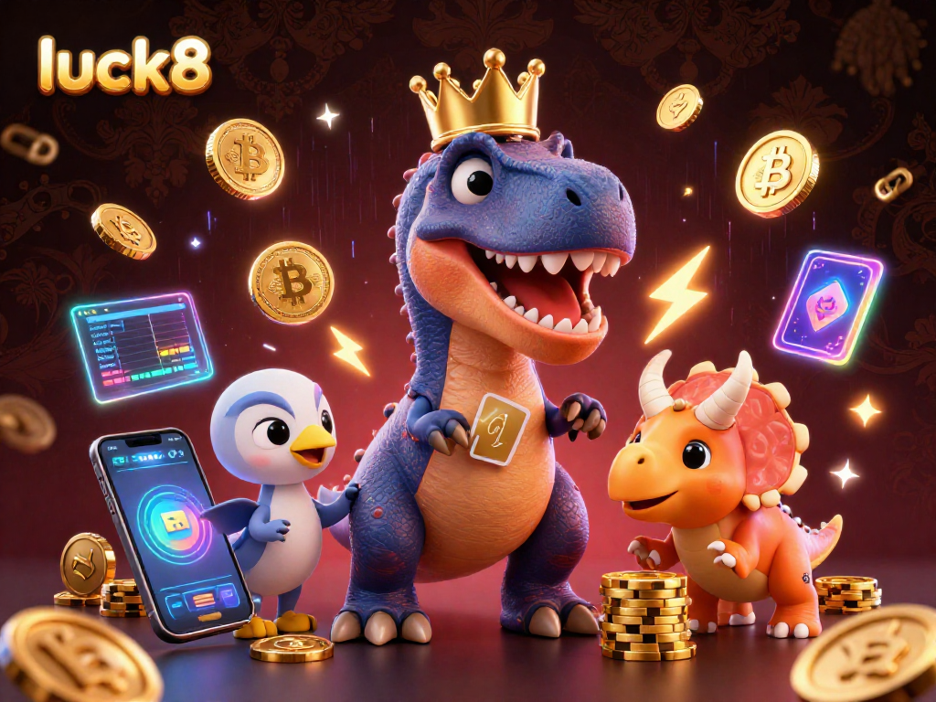 Experience thrilling gambling action with luck8's vibrant casino scene featuring animated dinosaurs.