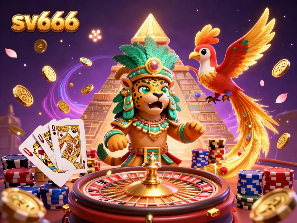 Experience thrilling gameplay at sv666 online casino with a vibrant 3D casino scene featuring unique characters and dynamic elements.